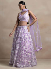 Lavender Sequins Net Designer Lehenga Choli With Dupatta