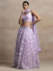 Lavender Sequins Net Designer Lehenga Choli With Dupatta