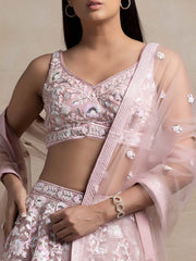 Pink Sequins Net Designer Lehenga Choli With Dupatta