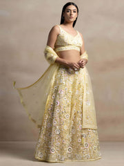 Yellow Sequins Net Designer Lehenga Choli With Dupatta