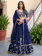 Blue Rangoli Silk Zari and Threads Festive Lehenga Choli