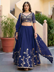 Blue Rangoli Silk Zari and Threads Festive Lehenga Choli