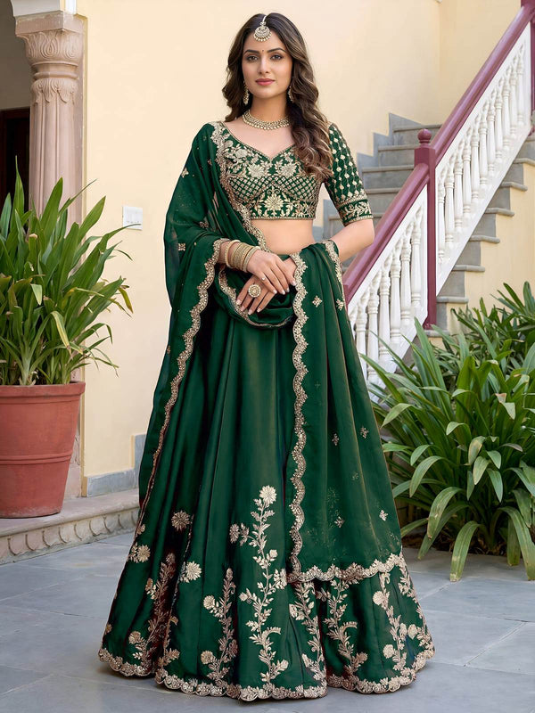 Green Rangoli Silk Zari and Threads Festive Lehenga Choli
