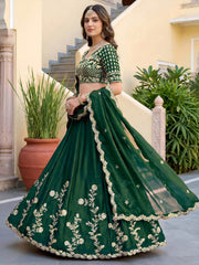 Green Rangoli Silk Zari and Threads Festive Lehenga Choli