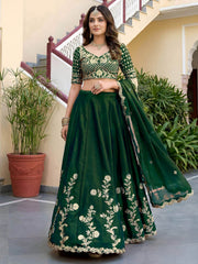 Green Rangoli Silk Zari and Threads Festive Lehenga Choli