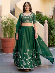 Green Rangoli Silk Zari and Threads Festive Lehenga Choli