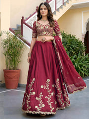 Maroon Rangoli Silk Zari and Threads Festive Lehenga Choli