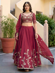 Maroon Rangoli Silk Zari and Threads Festive Lehenga Choli