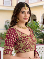 Maroon Rangoli Silk Zari and Threads Festive Lehenga Choli