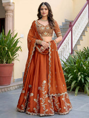 Orange Rangoli Silk Zari and Threads Festive Lehenga Choli