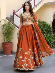 Orange Rangoli Silk Zari and Threads Festive Lehenga Choli