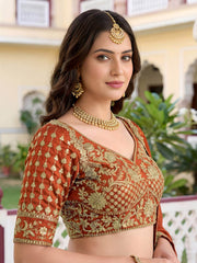 Orange Rangoli Silk Zari and Threads Festive Lehenga Choli