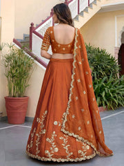 Orange Rangoli Silk Zari and Threads Festive Lehenga Choli