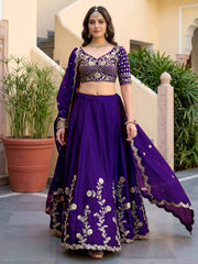 Purple Rangoli Silk Zari and Threads Festive Lehenga Choli