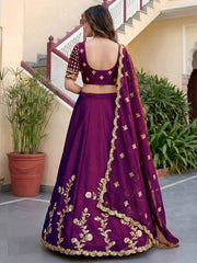 Wine Rangoli Silk Zari and Threads Festive Lehenga Choli