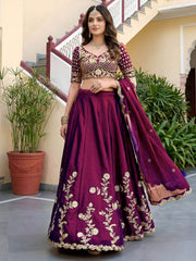 Wine Rangoli Silk Zari and Threads Festive Lehenga Choli