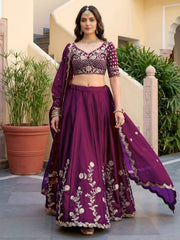 Wine Rangoli Silk Zari and Threads Festive Lehenga Choli