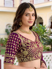 Wine Rangoli Silk Zari and Threads Festive Lehenga Choli