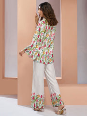 White Multi Digital Printed Silk Co-Ord Set