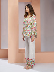White Multi Digital Printed Silk Co-Ord Set