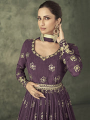 Purple Viscose Silk Partywear Gown