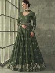 Green Viscose Silk Festive Gown
