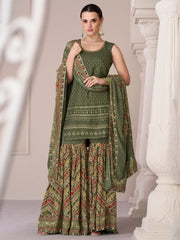 Green Embroidered Partywear Sharara-Suit