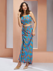 Blue And Peach Digital Printed Silk Co-Ord Set