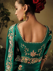 Rama Green Khatli Work Embroidered Designer Wedding Saree
