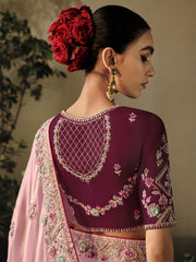 Rose Pink Khatli Work Embroidered Designer Wedding Saree