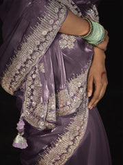 Lavender Sequins Silk Reception Wear Saree With Blouse