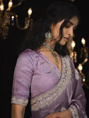 Lavender Sequins Silk Reception Wear Saree With Blouse