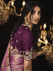 Pink Embroidered Silk Wedding Wear Saree With Blouse
