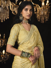 Yellow Sequins Silk Function Wear Saree With Blouse