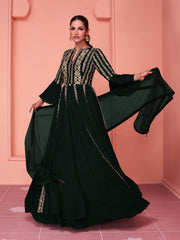 Green Georgette Partywear High-Slit-Style-Suit with Skirt