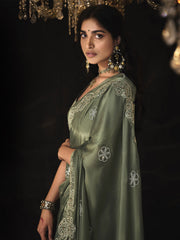 Sage Green Swarovski Work Silk Festival Wear Saree