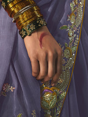 Dusty Purple Embroidered Silk Saree With Blouse