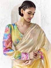Prism Glow Soft Tissue silk Saree In Ombre Yellow