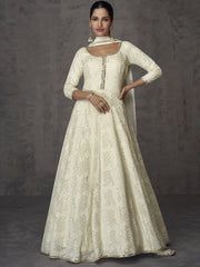 Off White Georgette Partywear Gown