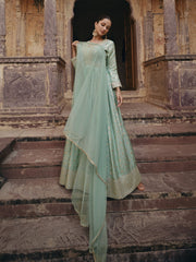 Sea Green Viscose Jacqurd Silk Wedding Gown