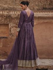 Violet Viscose Jacqurd Silk Festive Gown