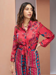 Cherry Red Digital Printed Silk Co-Ord Set