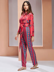 Cherry Red Digital Printed Silk Co-Ord Set
