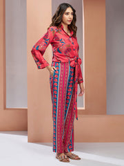 Cherry Red Digital Printed Silk Co-Ord Set