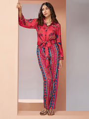 Cherry Red Digital Printed Silk Co-Ord Set