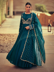 Turquoise Embroidery Anarkali Gown