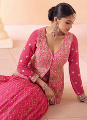 Rani Pink Multi Embroidered Wedding Lehenga Kurti And Dupatta