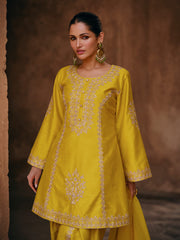 Bright Yellow Embroidery Festive Dhoti Pant Suit