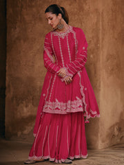 Rani Pink Sequence Embroidery Festive Sharara Suit