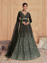 Black Multi Thread And Sequence Embroidery Anarkali Gown
